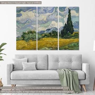 Πίνακας σε καμβά Wheat field with cypresses, van Gogh Vincent, τρίπτυχος