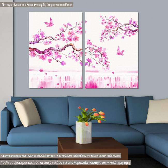 Canvas print Blossom cherries, two panels