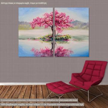Πίνακας σε καμβά Oriental cherry tree, δίπτυχος