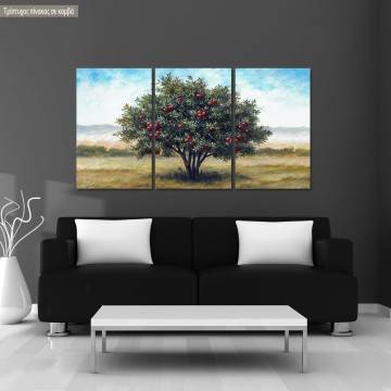 Canvas print Pomegranate tree,  3 panels panoramic