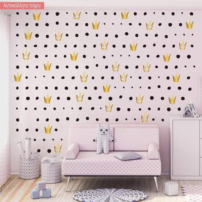 Kids wall stickers Crowns golden and dots