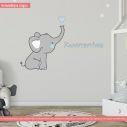 Kids wall stickers Cute baby elephant with name.