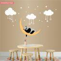 Wall stickers Panda bear, moon stars clouds
