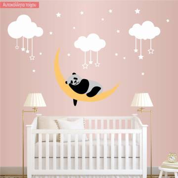 Wall stickers Panda bear, moon stars clouds 2