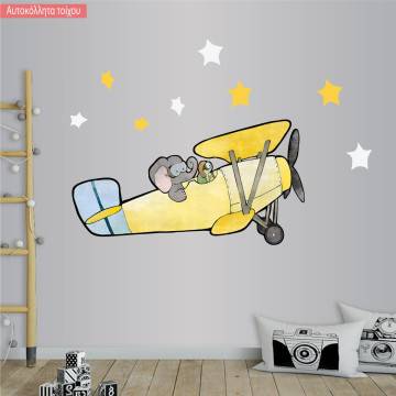 Kids wall stickers Elephant at airplane with stars