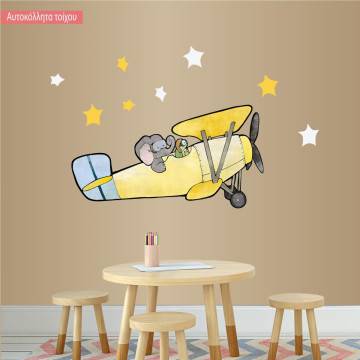 Kids wall stickers Elephant at airplane with stars 2