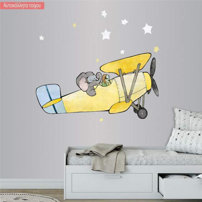Kids wall stickers Elephant at airplane with stars