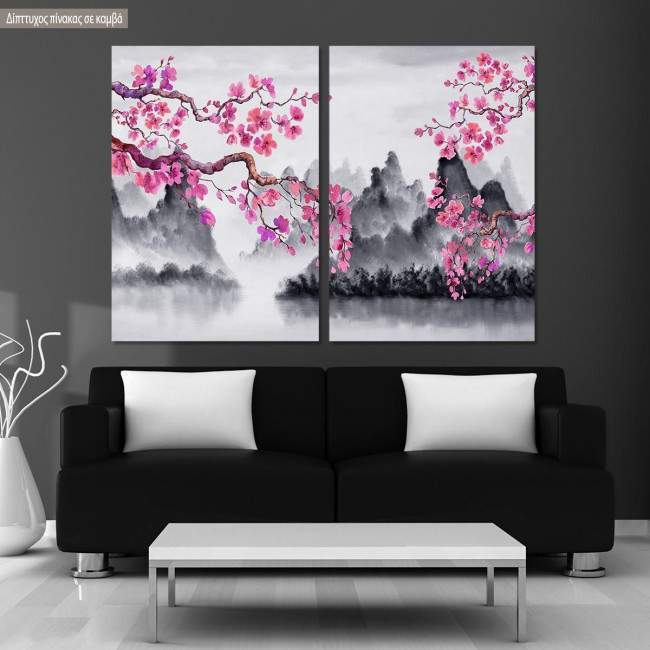 Canvas print Spring Japanese scenery, two panels