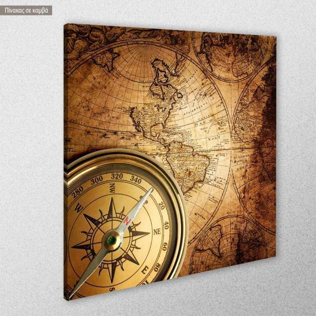 Πίνακας σε καμβά Old compass on 1746 map, κοντινό