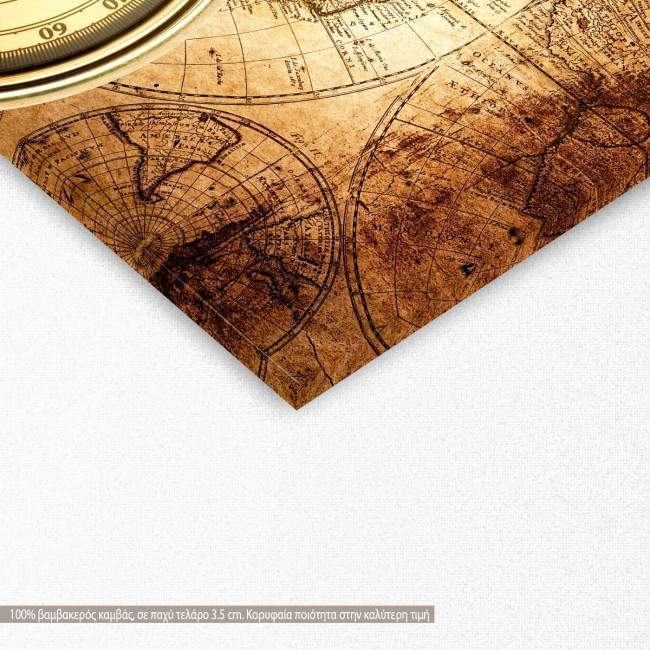 Πίνακας σε καμβά Old compass on 1746 map, λεπτομέρεια