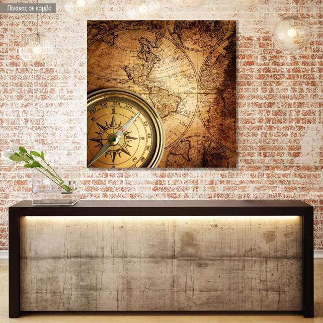 Canvas print Old compass on 1746 map