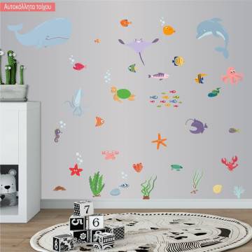 Kids wall stickers Cute little fish on the seabed, large collection 2
