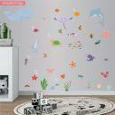 Kids wall stickers Cute little fish on the seabed, large collection