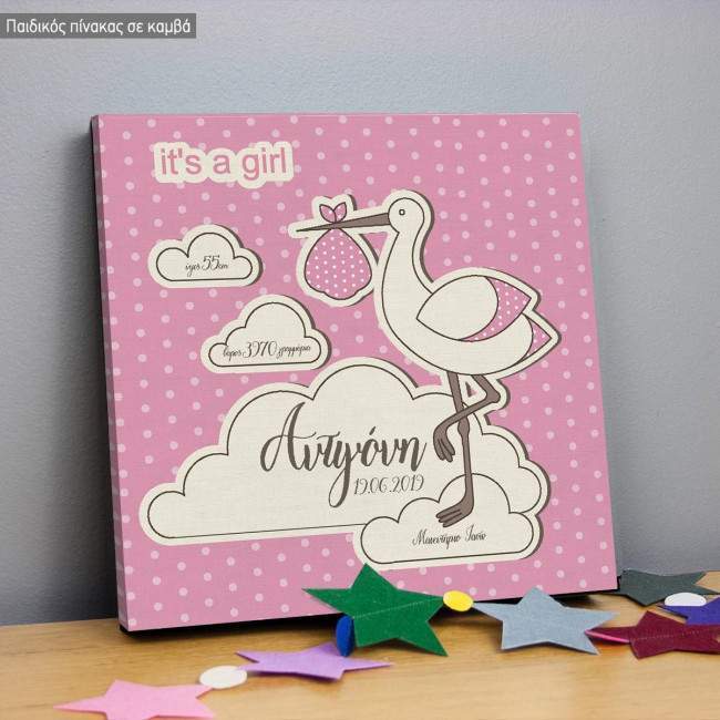Kids canvas print It's a girl personalized