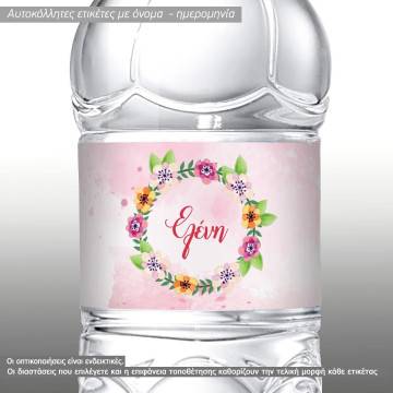 Sticker label Wreath with flowers watercolor girly