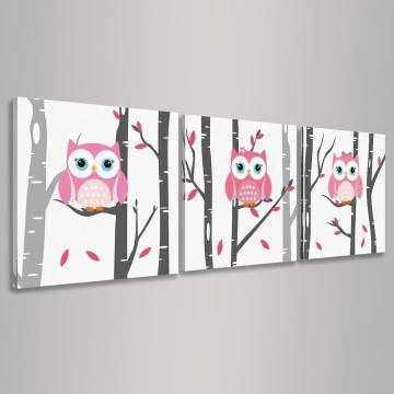 Canvas print Owls at forest, 3 panels 2