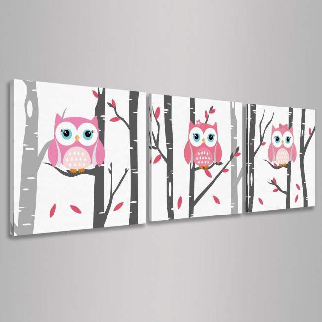 Canvas print Owls at forest, 3 panels