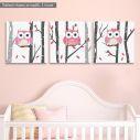 Canvas print Owls at forest, 3 panels