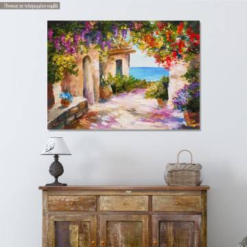 Canvas print  House near the sea colorful flowers