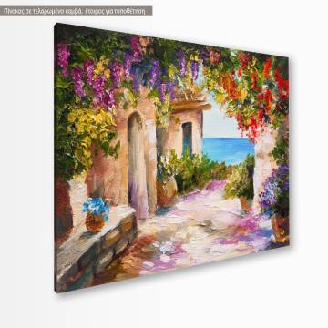 Canvas print  House near the sea colorful flowers 2