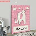 Canvas print little elephant with name, pink