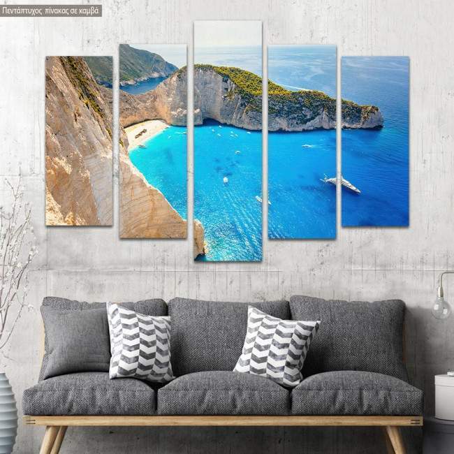 Πίνακας σε καμβά Ζάκυνθος, Shipwreck beach Zakynthos, πεντάπτυχος