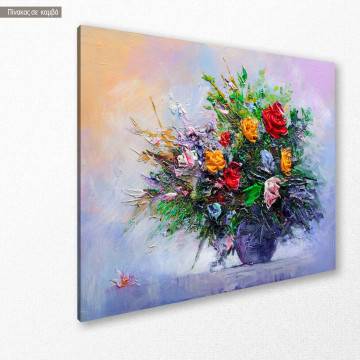 Πίνακας σε καμβά Oil painting flowers Καμβάς τελαρωμένος Όψη 1 2