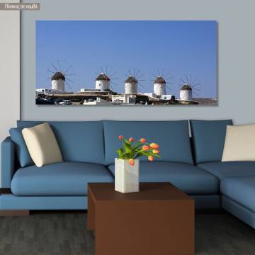 Canvas print Mykonos windmills, panoramic