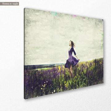 Canvas print Young girl in a sage flower field 2