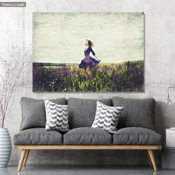 Πίνακας σε καμβά Young girl in a sage flower field