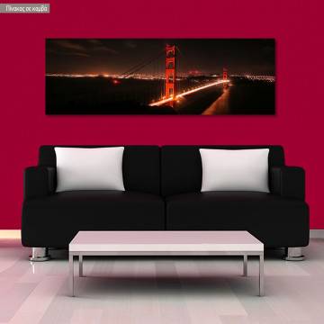 Πίνακας σε καμβά Golden gate bridge at night, πανοραμικός