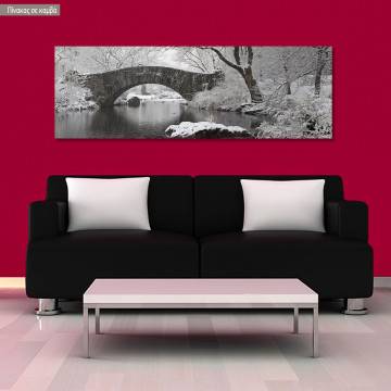 Canvas print Stone bridge in winter time, panoramic
