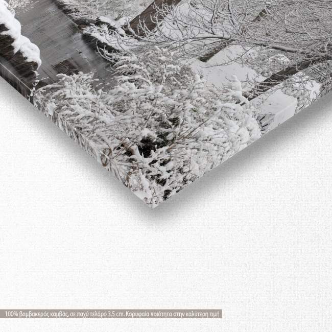 Canvas print Stone bridge in winter time, panoramic, detail