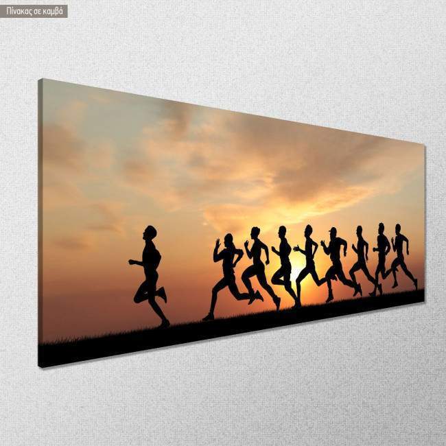 Πίνακας σε καμβά Runners in the sunset, πανοραμικός, κοντινό