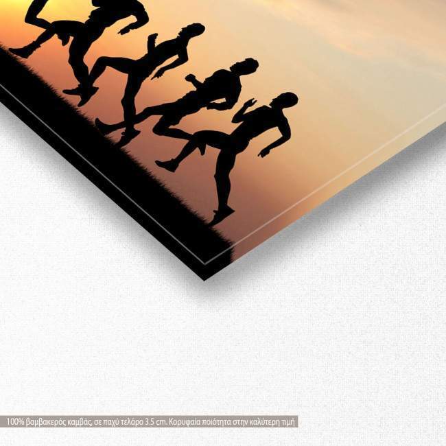 Canvas print Runners in the sunset, panoramic, detail