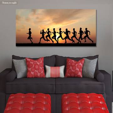 Canvas print Runners in the sunset, panoramic