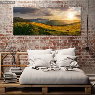 Πίνακας σε καμβά Mountains in sunset, πανοραμικός