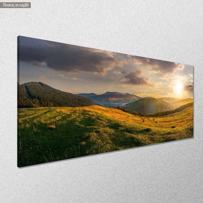 Canvas print Mountains in sunset, panoramic, side