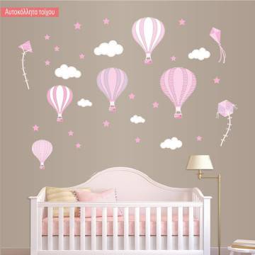 Kids wall stickers, Balloons in the night sky girly theme, collection 2