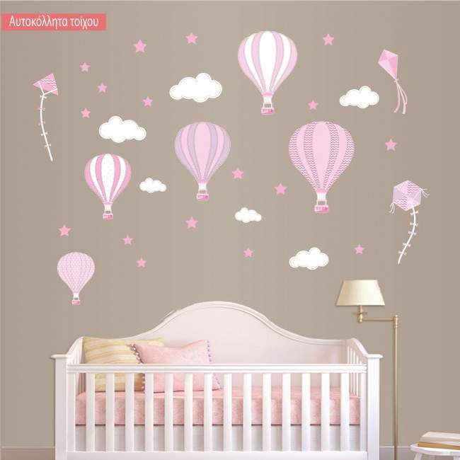 Kids wall stickers, Balloons in the night sky girly theme, collection