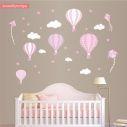 Αυτοκόλλητα τοίχου παιδικά αερόστατα, χαρταετοί και αστέρια, Balloons in the night sky girly theme