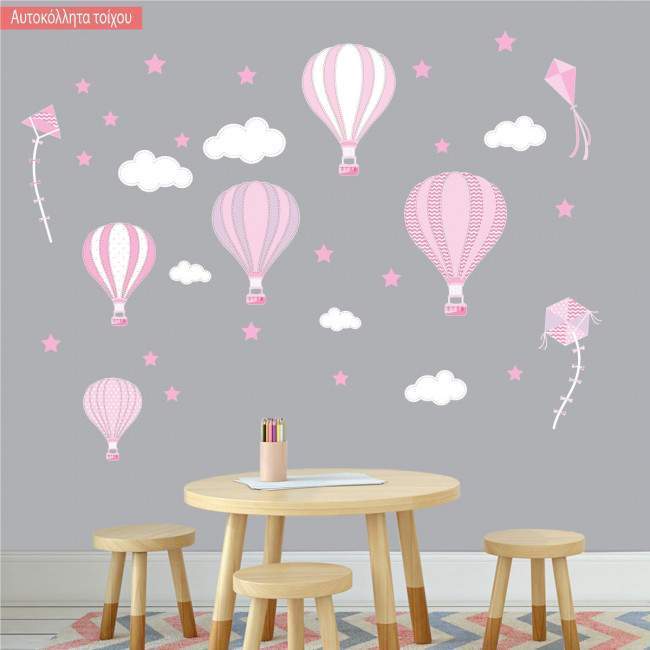 Kids wall stickers, Balloons in the night sky girly theme, collection