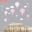 Αυτοκόλλητα τοίχου παιδικά αερόστατα, χαρταετοί και αστέρια, Balloons in the night sky girly theme