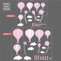 Αυτοκόλλητα τοίχου παιδικά αερόστατα, χαρταετοί και αστέρια, Balloons in the night sky girly theme