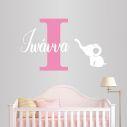 Αυτοκόλλητο τοίχου Μονόγραμμα, όνομα, Ελεφαντάκι girl colors