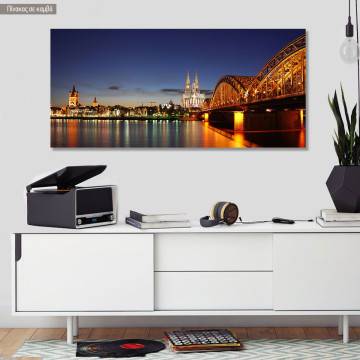Canvas print Cologne in the evening, panoramic