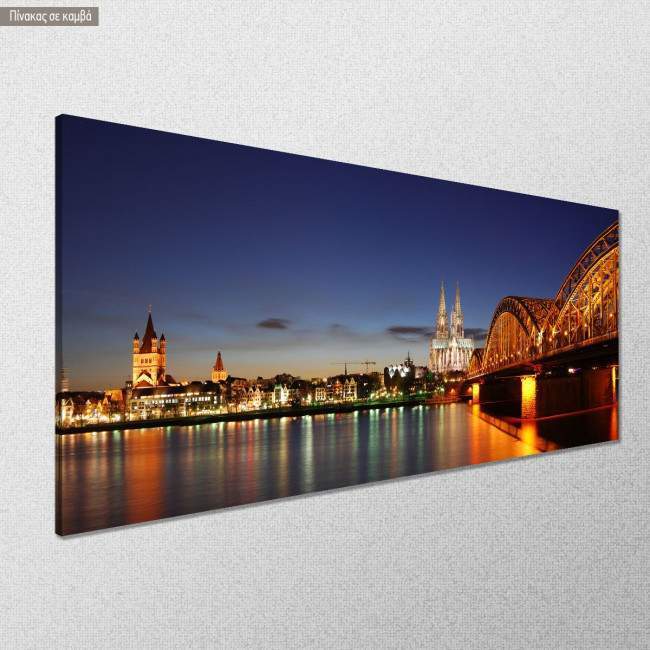 Canvas print Cologne in the evening, panoramic, side