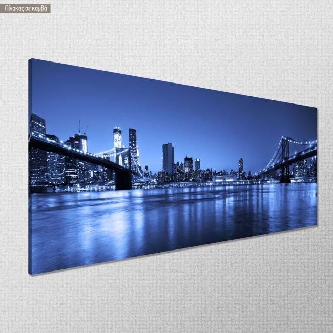 Πίνακας σε καμβά Manhattan and Brooklyn bridges, πανοραμικός, κοντινό