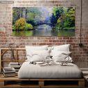 Canvas print Old bridge in misty park, panoramic