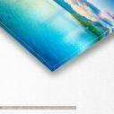 Canvas print Sunset in blue lake, panoramic